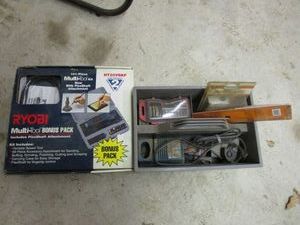 lot 27 image: RYOBI 101 PC VARIABLE SPEED TOOL INCL. FLEXSHAFT &amp BITS STILL IN BOX, SCRAPERS, CHARGERS &amp MORE