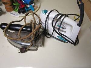 lot 196 image: ANTIQUE CLOTHES IRON &amp MODERNCLOTHES IRON
