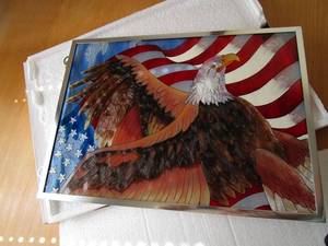 lot 130 image: EAGLE &amp AMERICAN FLAG STAINED GLASS