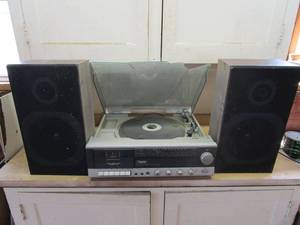 lot 242 image: VINTAGE AI RHAPSODY AM FM STEREO RECEIVER, STEREO CASSETTE PLAYER, W BELT DRIVE TURNTABLE &amp 2 SPEAKERS.