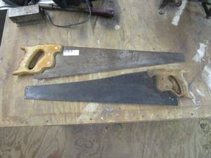 lot 303 image: Vintage Saws- 1 is Nicholson & 1 has Decorative Carving on Handle