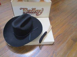 lot 216 image: BAILEY BLACK HAT LONG OVAL SIZE 7 14, WITH BOX &amp CLEANING BRUSH