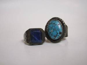 lot 366 image: VINTAGE TURQOUISE RING SET IN STERLING, VINTAGE BLUE STONE SET IN 925 SILVER