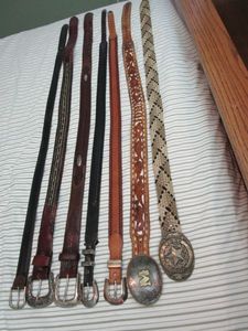 lot 380 image: MENS BELTS SIZE 36 INCL BELT BUCKLES, TONY LAMA STATE OF TEXAS, MONTANA SILVERSMITH STERLING SILVER PLATE, ONE MADE IN MEXICO W TOP GRAIN COW HIDE