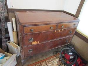 lot 158 image: ANTIQUE DRESSER &amp PUSHPIN BOARD MOUNTED ABOVE