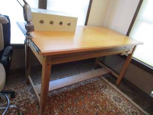 lot 418 image: MAYLINE COMPANY INC. WOODEN DRAFTING TABLE, CONTENTS OF DRAWERS NOT INCLUDED