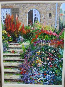 lot 54 image: Very beautiful 56x45 hand painted Garden Floral  Art by Perez FRAMED