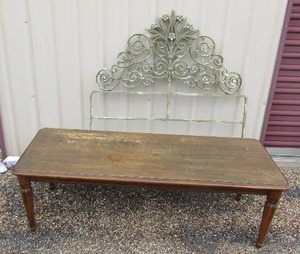 lot 79 image: Metal twin size head board   &  Brown coffee table 16x49x19