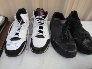 lot 107 image: 2 pair of mens shoes size 13 ( 1 black and 1 white and black)