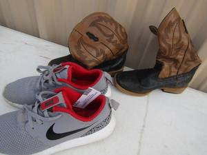 lot 109 image: Kids roper boots size13, kids Nike size 2 like new