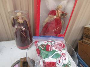 lot 122 image: 2 light up christmas angels bag of mini stockings table centerpiece 60watt heritage cross light bulb