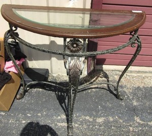 lot 2 image: Hallway table glass top  metal frame Half Circle 14x37