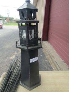 lot 185 image: 18 TALL BLACK LIGHTHOUSE  & BLACK REEDS FOR DECOR