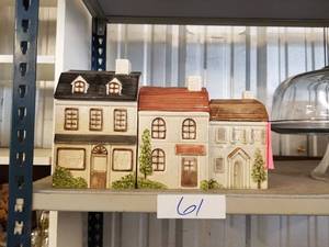 lot 61 image: Set of 3 Otagiri cottage house cookie jarcannisters