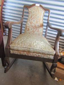 lot 27 image: Wooden rocking chair with upholstered fabric back 33x23x34