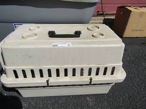 lot 47 image: Outdoor collapsible Dog animal pen 24 tall each panel 24wide,  metal kennel crate with plastic pan and carrier