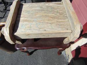 lot 49 image: Handmade wooded bench 26x13x18 wooden end table 26x21x20