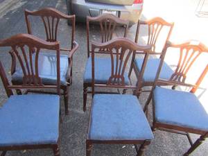 lot 52 image: 6 matching wood dining chairs (1 is capt.) blue floral seta 38x18x18