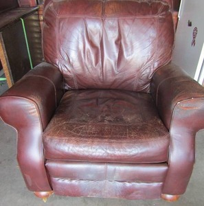 lot 57 image: Leather recliner chair as shown 37tall 40w 30 deep