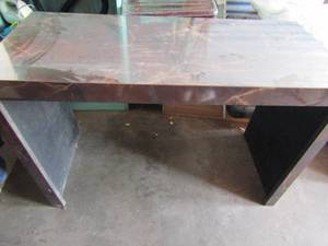 lot 62 image: Wood table with marble design laminate 30x46x20