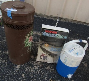 lot 78 image: Hoover shop vac, Cryo cuff water cooler, Brown vase 21 tall by 9 wide