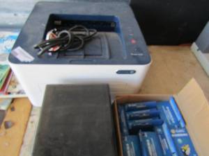 lot 84 image: Eichner disc holder, Xerox printer unknown working condition, box of computer ink G&G brand #NP-H-0933 XL M-D # GN-055AN