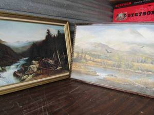 lot 137 image: 2 ART PRINTS Forest by Leach AWS Gold frame 28x18,   brown frame 24x17