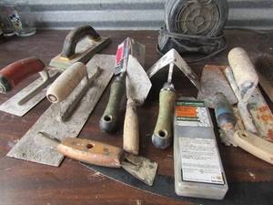 lot 155 image: Cement and drywall tools, small heater, 20 saw chair and fan unknown working order