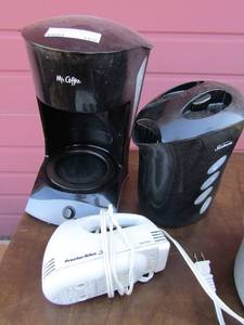lot 169 image: Sunbeam electric water heater,  Mr. Coffee has no pot, Procter Silex mixer no beater