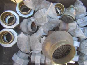 lot 193 image: Black tub of 2 union pipe fittings qty. 10 plus