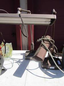 lot 196 image: 2 electric brown desk lamps double halogen light bulbs