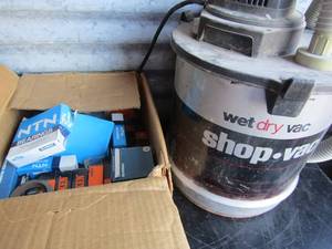 lot 223 image: WetDry shop vac unknown working condition     Box of NTN  and Tinker bearings