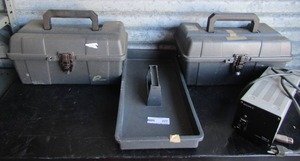 lot 227 image: Camera adapter, 2 gray tool box caddies and 1 tool tray