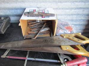 lot 231 image: Hand saws and curved bolts PINS