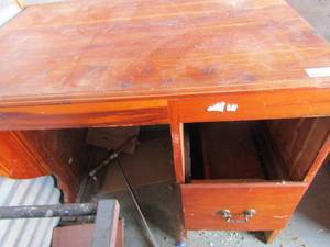lot 269 image: Dark brown desk missing a drawer kids size 30x36x24