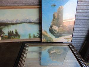 lot 287 image: Painted Mountain portrait 39x28, wall mirror 37x27 Cruise photo 38x26