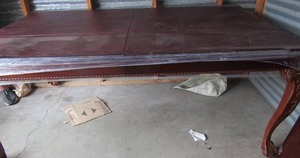 lot 305 image: Stoneleigh  1924 Georgian  Regency style dining table with Carved Cabriole Legs terminating with Claw and Ball feet. Has under mount storage drawers and fitted protection pads.76x46x30 plus two leafs 2  each