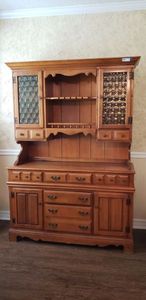 lot 1 image: Mid-Century 2-Piece China Hutch with Tinted Bottle Glass Doors