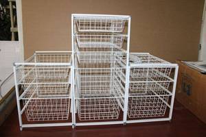lot 42 image: 3 Elfa Basket Storage Racks 2  4-Slot Size, 1  7-Slot Size