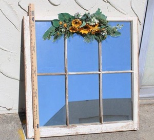 lot 43 image: Decorative Wall Mirror with Rustic Window Frame, 33 x 32