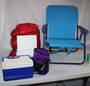 lot 48 image: Campingoutdoor Lot Copa Beach Chair, Sleeping Bag, Coolers and Lantern