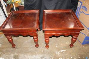 lot 88 image: Pair of Side Tables with Rope Twist Trim and Sunken Tops, Matches Lot 89