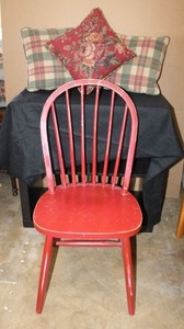 lot 96 image: Red Windsor Style Dining Chair and 3 Pillows as shown