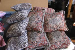 lot 99 image: Set of 9 Throw Pillows, Gray and Rust Colors