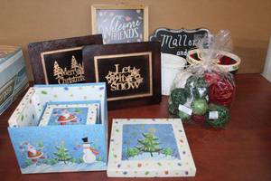 lot 126 image: Christmas Frames, Gift Boxes, Decorative Ball Set, Baskets and More