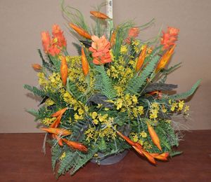 lot 102 image: Large Orange and Yellow Flower Arrangement 3ft. X 3ft.