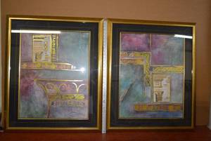 lot 107 image: Pair of Wall Prints Jeweled Structure Design
