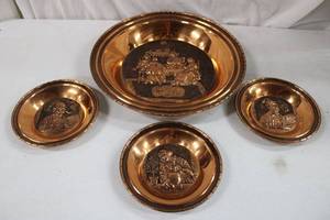 lot 167 image: Copper Wall Plate 4-Piece Set, Sticker says Made in Belgium