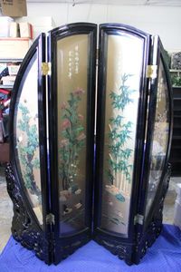 lot 2 image: Beautiful Multi-generation Wood and Glass Panel Circle Room Divider 72 Tall x 17 and 21  Panels