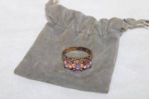 lot 181 image: Sterling silver vermeil high lead content glass ring. Size 10. marked 925